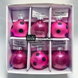 NIB Michaels Studio Decor Pink Glass Ornament Photo Clip/Placecard Holders